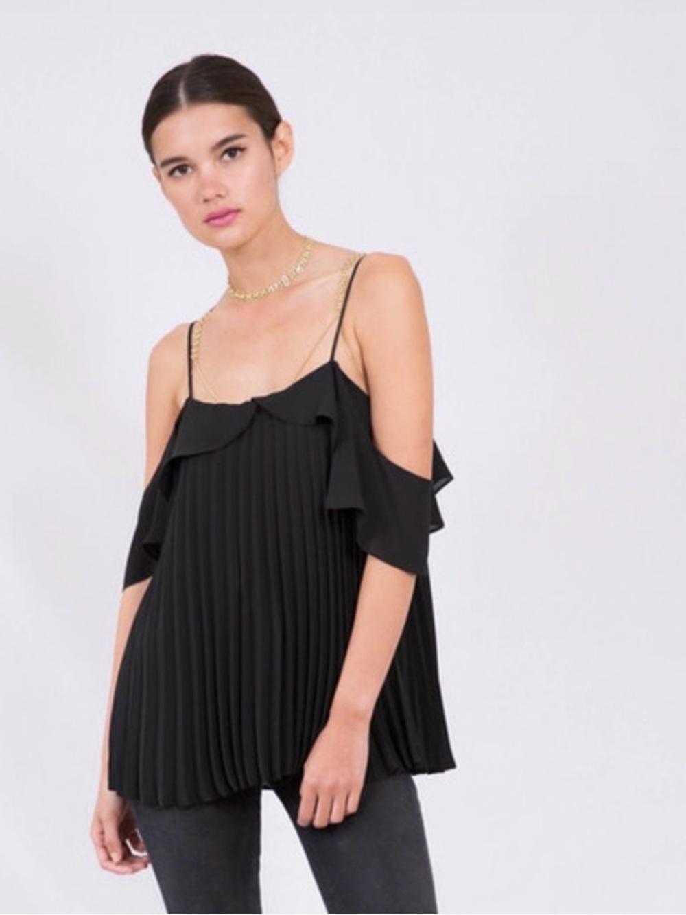 Pleated Black Off the Shoulder Cami